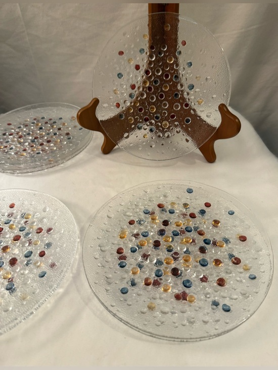 Dansk Other - 4 Dansk Poland Confetti Bubble Glass plates, textured surface, multicolored. 8”
